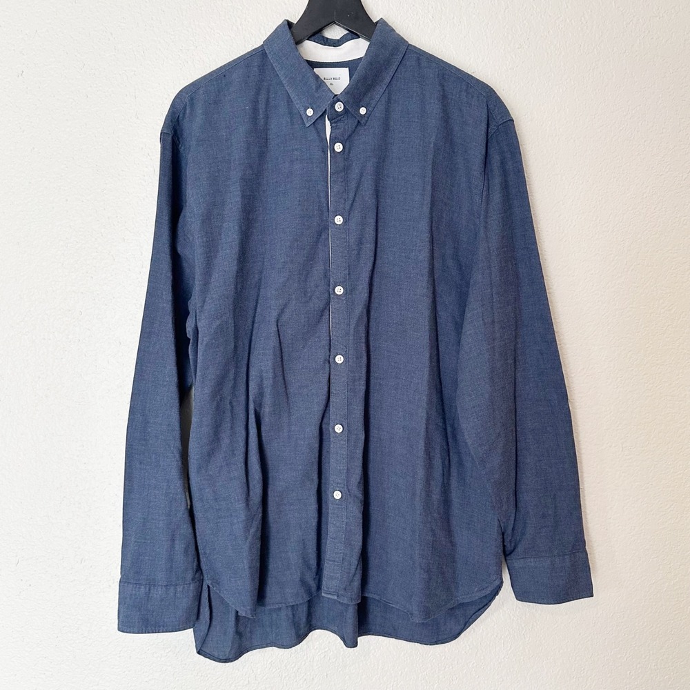 Billy Reid Mens XL Navy Blue Button‎ Down Long Sleeve Shirt Standard Fit